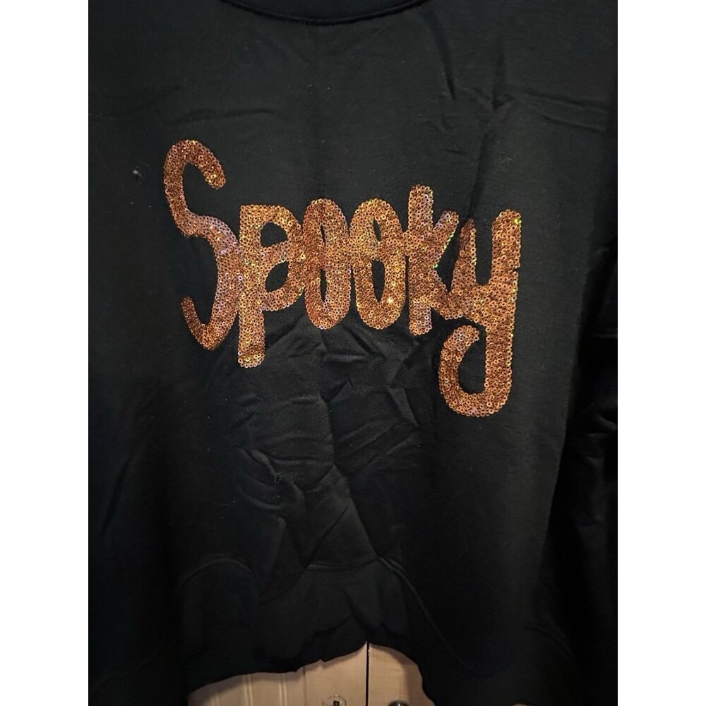 Cynthia Rowley Sequin Spooky Pullover Halloween Top Size Medium NWT Black Orange - Picture 3 of 6
